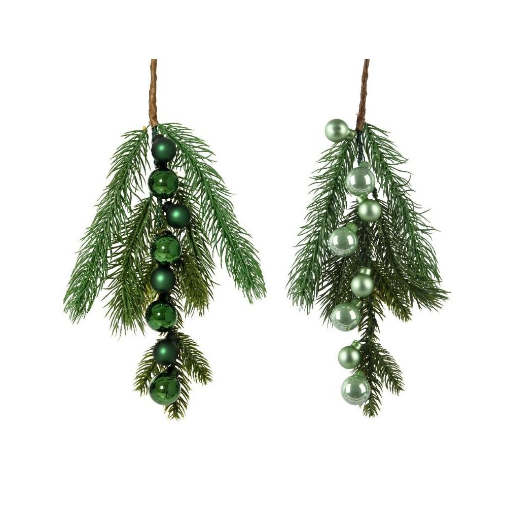 RAMO PINO 4.5X2CM. CON 8 SFERE VETRO VERDE